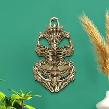 Hastcraft Metal Nazar Battu with Naag Ganesha Protective Energy from Evil Eye, Drishty/Najar Suraksha Mask for Home-Office Wall & Doors to Remove Negativity, Hanging Decor Accessories -Gold