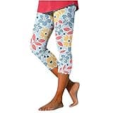 Ladies Capris Clearance Prime The Day Deals Today 2024, Capri Leggings for Women Floral Print Capris Pants Summer Casual Knee Length Capri Leggings 2024 Silm Fit Comfy Cropped Pants H04_Light Blue,XL