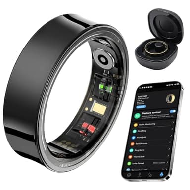 AMOVAN Smart Ring for Women Men, Fitness Tracker Ring with Body Temperature, Heart Rate, Blood Oxygen, Sleep Monitor, Calories, No Subscription Fee, IP68 Waterproof for iPhone & Android (Black, #8)