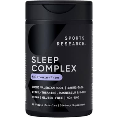 Sports Research® Sleep Complex- Melatonin-Free Vegan Capsules - with Valerian Root, GABA, L-Theanine, Magnesium & 5-HTP - 30 Servings