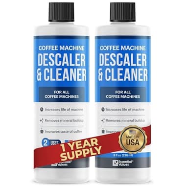 Essential Values Universal Descaling Solution, Made in the USA for Delonghi, Keurig, Breville,Nespresso (4 Uses) Coffee Machine Descaler Cleaner for all Automatic Coffee Makers & Espresso Machines