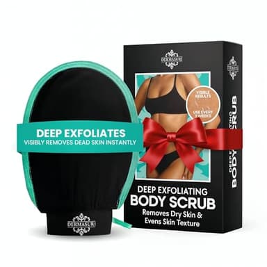 Dermasuri - Deep Exfoliating Glove for Shower - Scrubbing Mitt Body Scrubber Gloves - Korean Skin Cleaner Exfoliator - Dead Skin Buffing Treatment - Keratosis Pilaris Scrub Remover - (1 Pack)