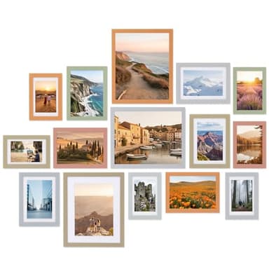 Fixwal Picture Frames Set, Gallery Wall Frame Set Picture Frames Collage 15 Pack for Wall or Tabletop with 8x10 5x7 4x6 Frames, Soft Earth Tones