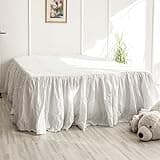 Simple&Opulence Belgian Linen Bed Skirt with Classic 16 inch Tailored Drop Dust Ruffle, Easy Fit Breathable Premium Natural Flax- Pleated White, Queen