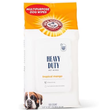 Arm & Hammer for Pets Heavy Duty Multipurpose Dog Wipes, Paw and Butt Wipes for Dogs to Help Clean Deodorize and Freshen Coat and Skin Between Baths, Mango Scent, 100 Count