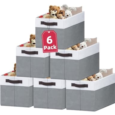 Criusia 6 Pack Clothes Bins for Organization - 16x12 Extra Large Storage Baskets for Shelves Closet Bedroom - Toy Storage Organizer Bins Boxes Cubes for Nursery - RV Apartment Essentials