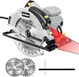 Enventor 7-1/4-Inch Circular Saw, 10A Pure Copper Motor Electric Circular Saws with Laser Guide, 2 Blade Saws (40T/24T), Max Cutting Depth 2-7/16"(90°), 1-13/16"(0°-45°), Single Handed Bevel, 5800RPM