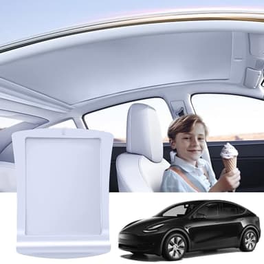Electric Sunshade Roof for Tesla Model Y, Retractable Sunshade Roof Heat Insulation Glass Roof for Tesla Model Y 2019~2024, 5 Layer 99.9% UV Protection, Interior Gray Hidden Wires