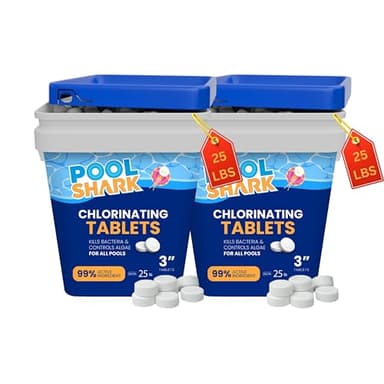 Pool Shark Swimming Pool Chlorine Tablets - 3-Inch Chlorine Tablets - Slow-Dissolving 90% Active Chlorine Tabs - Pool Chemicals for Inground Pools, Above Ground Pools, Saltwater, Spa, Hot Tub (50 lbs)