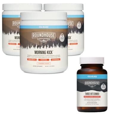 ROUNDHOUSE PROVISION Morning Kick, Zero Sugar Greens Superfood Powder Supplement 3 Pack & Three Hit Combo – Burn Fat, Boost Energy, and Support Wellness by Chuck Norris