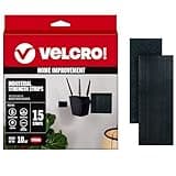 VELCRO Brand Heavy Duty Strips with Adhesive | 15 Sets Industrial Strength Mounting Tape | 4x2 Inch Wide Fasteners | Holds 10 lbs | Indoor or Outdoor Use, Black (VEL40020-USA)