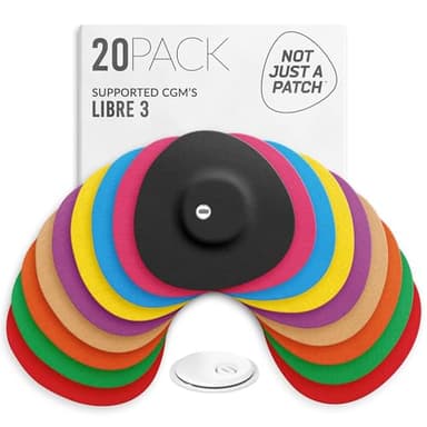 Not Just A Patch Freestyle Libre 3 Plus Sensor Covers (20 Pack) – Breathable, Sweatproof & Secure Hold – Precision-Cut Hole for Ventilation, Adhesion & Gentle Support – 10-14 Day Wear - Multicolor