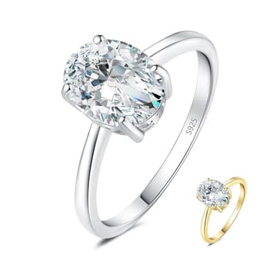 JewelryPalace Oval Cut 9 * 7mm 2ct Moissanite Solitaire Engagement Rings for Women, 14K Yellow Gold 925 Sterling Silver Promise Ring for Her, Simulated Diamond Anniversary Wedding Ring VVS D-F 7