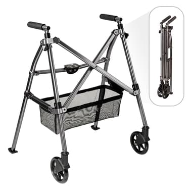 Stander Wonder Walker Plus - Lightweight, Folding Travel Walker for Adults, Seniors & Elderly - Black Walnut