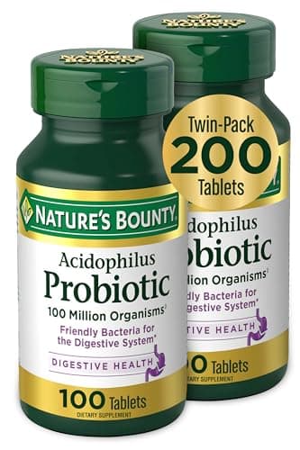 Nature's Bounty Acidophilus Probiotic, Daily Probiotic Supplement, Digestive Health, 200 Tablets, Twin Pack