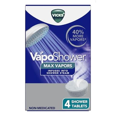 Vicks VapoShower Max Tablets, Non-Medicated Eucalyptus Shower Steamer Tablets, Menthol, Aromatherapy, 4ct