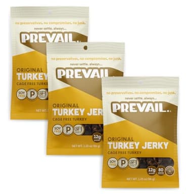 Free-Range Turkey Jerky, by PREVAIL - Low Sodium and Gluten Free! | Pack of (3) Bags | | Our Gourmet Jerky is Paleo Certified, Soy Free, Free of Preservatives, and contains no GMO's!