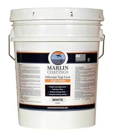 100% Silicone Roof Sealant - Self Leveling - Complete Waterproofing - Easy One Coat Application - Designed for Your RV, Camper, Trailer, Commercial Building… (5 Gallon, White)