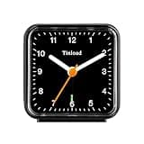 Tinload Classic Analogue Travel Alarm Clock with Snooze Function and Light, Compact Size, Quiet Quartz Movement, Crescendo Alarm, Black/Black face