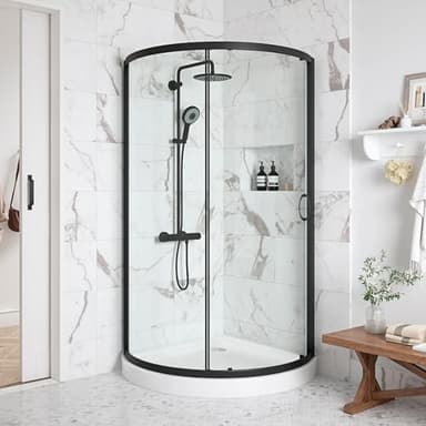 OVE Decors Breeze 32 in. Corner Shower Clear Sliding Door with Included Base in Black Finish
