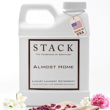 STACK Almost Home Luxury Laundry Detergent - Highly Scented Laundry Detergent for HE & Standard Washers - Infused With Roses, Jasmine, Suede, & Musk - Dye Free Gentle & Effective Cleaning - 16 oz