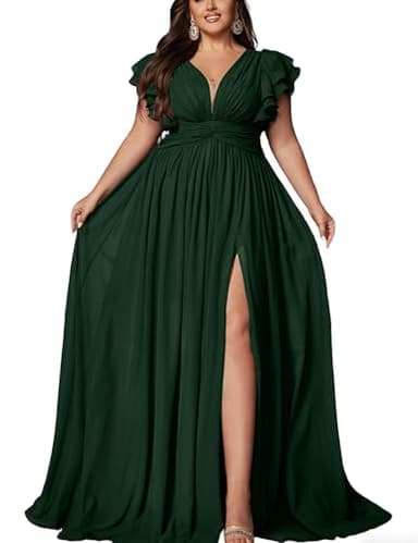 VOUIAO Women's Plus Size Bridesmaid Dresses Chiffon Wedding Guest Summer Maxi Dress Elegant Prom Evening Party Cocktail Gown Dark Green 0XL