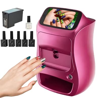 HNBYLMM 3D Automatic Nail Art Printer, 5'' Touchscreen Smart Nail Painting Machine, 10s Fast Print & Cure, 2000+ Designs, APP Control, 4800 DPI Resolution, for Home Use and Nail Studios Pink