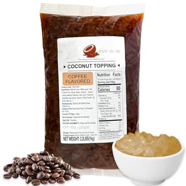 52USA Coffee Flavored Coconut Jelly 1kg (2.2 lbs) Topping for Desserts and Boba Tea, Premium Coconut Gel Strip for Smoothies and Drink