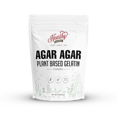 Hearthy Foods Agar Agar Powder (4oz) Vegan Gelatin Substitute, Certified Halal, Kosher, Gluten-free, Non-GMO, 100%, Sugar-free, Kosher, Halal, Desserts, 100% Natural Red Algae