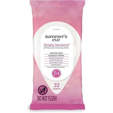 Summer's Eve Simply Sensitive Daily Gentle Feminine Wipes, Removes Odor, pH Balanced, 32 count