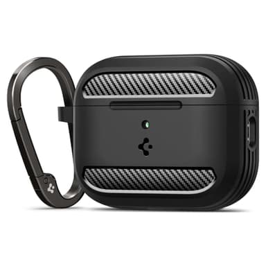 Spigen for AirPods Pro 3 Case, Rugged Armor Compatible with AirPods Pro 3rd Generation Case (2025), Shockproof Protective Cover with Carabiner - Matte Black