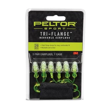 Peltor Sport Tri-Flange Corded Reusable Earplugs, 3 Pair, Noise Reduction Rating (NRR) 26 dB, Comfortable Fit, Ideal For Range, Shooting & Hunting, Washable and Corded, Neon Yellow (97317-10C)