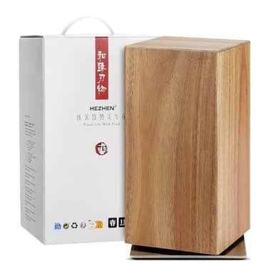 HEZHEN Magnetic Rotating Knife Holder without Knives, Acacia Wood, 360° Knife Block for Kitchen Counter, Space-saving and Larger Capacity Knife Storage, Strong Enhanced Magnets Strip