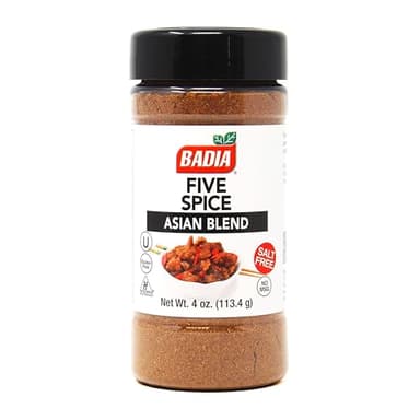 Badia Five Spice Asian Blend, 4 oz – Sweet Aromatic Flavor – Asian Fusion Blend of Anise, Cloves, Cinnamon, Fennel & Ginger, No Salt, Gluten Free