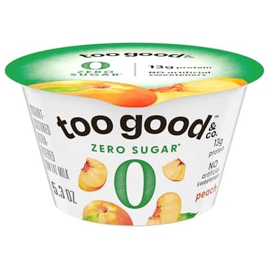 Too Good & Co. Zero Sugar Peach Yogurt-Cultured Ultra-Filtered Low Fat Milk Product, Gluten Free, Keto Friendly, 5.3 oz Cup