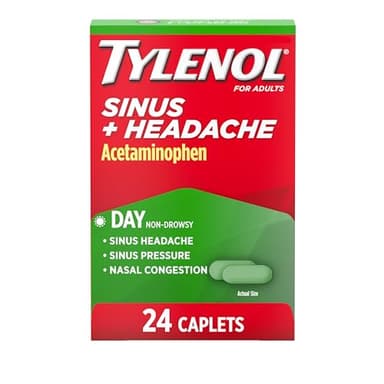 Tylenol Sinus + Headache Daytime Non-Drowsy Relief Caplets, Acetaminophen 325mg, Nasal Decongestant for Sinus Pressure, Headache & Nasal Congestion Relief, 24 ct