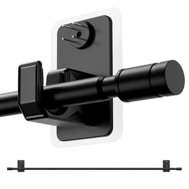 PeSenp 2.0 Upgraded No-Drill Curtain Rod for Windows 48 to 84 inches – Renter-Friendly Adhesive & Pin-Nail Mount, 5/8" Black Adjustable Rod, Minimal Wall Damage