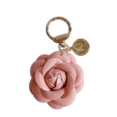 CIBBALIY Leather Flower Keychain Bag Charm, Rose Shape, Silver Gray (Pink)