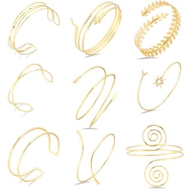 CUBACO Gold Arm Cuff Jewelry for Women, 9PCS Gold Bangles Kali Uchis Outfit Womens Jewelry Adjustable Cuff Bracelet for Armband Set Gift Custom Accessories for women