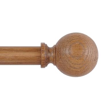 HTZON Brown Wood Grain Ball Adjustable Curtain Rods, 36-88" Heavy Duty, Farmhouse Rustic Single Window Curtain Rods, Indoor/Outdoor, Iron with Imitation Wood Grain Finish