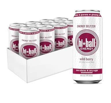Hiball Clean Energy Drink - Wild Berry - Zero Sugar, Zero Calorie Sparkling Water with 160mg Organic Caffeine, 50mg Organic Ginseng, 50mg Organic Guarana and B Vitamins - 16 fl oz (8-Pack)