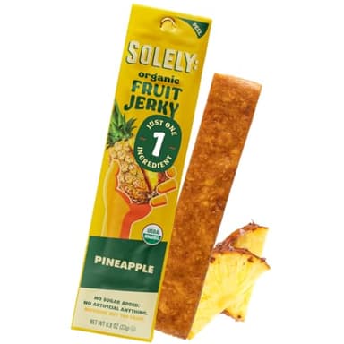 SOLELY - Organic Pineapple Fruit Jerky - 1 Individually Wrapped Strip - Fruit Leather Made from Dried Fruit - Healthy Snacks for Adults & Kids - Non GMO, Vegan Snacks - 0.8oz (23g)