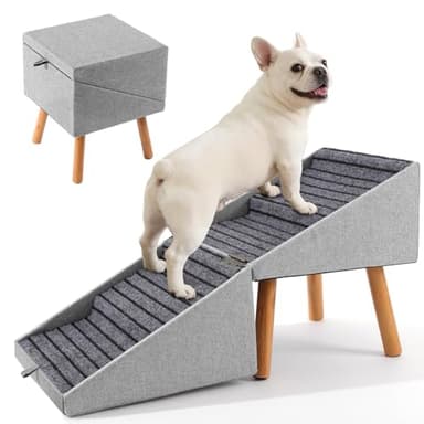 Dog Stairs for Small Dogs 17.13" H, 4-Step Doggie Ramp for Couch Bed Sofa and Chair, Foldable 2 in 1 Wooden Pet Steps for Puppy Medium/Large Dogs and Cats, Split Ottoman Design