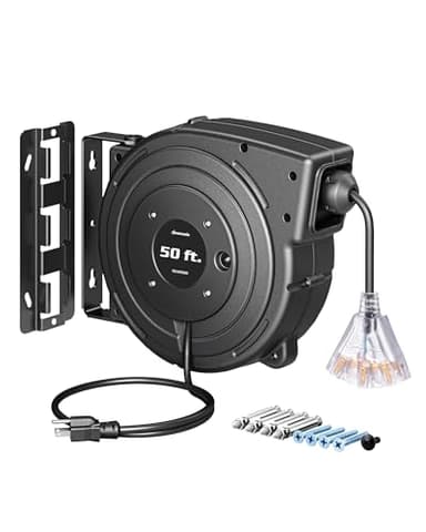 DEWENWILS 50FT Retractable Extension Cord Reel, UL Listed, Black
