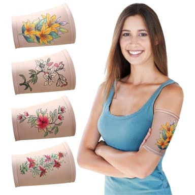 Vabean 4 Pcs PICC Line Cover Sleeve PICC Upper Arm Cover Soft Breathable Elastic Line Sleeve for Women Men Adult(Large,Nude Color)