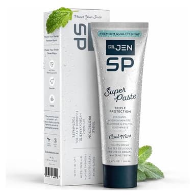 Dr. Jen Super Paste Toothpaste with 10% Nano Hydroxyapatite, Fluoride, Xylitol & Glycerin for Daily Oral Care, Designed for Sensitive Teeth, Vegan, Travel Essentials, Cool Mint Flavor, 1 Pack