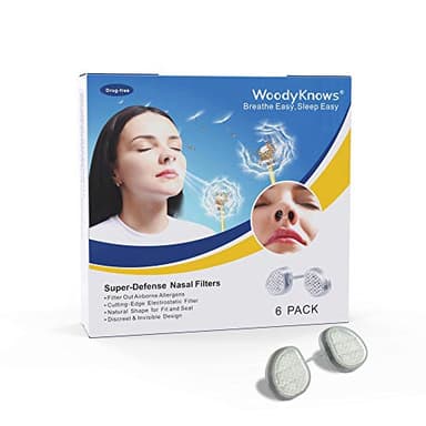 WoodyKnows Super-Defense Nasal Filters, Seasonal Allergies and Industrial Pollution aid, Public Transportation and pet Grooming Protection (Narrow, L, 6 Pack)