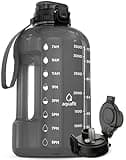 AQUAFIT 1 Gallon Water Bottle with Time Marker - BPA Free 128 oz Water Bottle with Straw, Gym Water Bottle with Handle, 1 Gallon Water Jug, Big Water Bottle, Large Water Bottle (Gray)