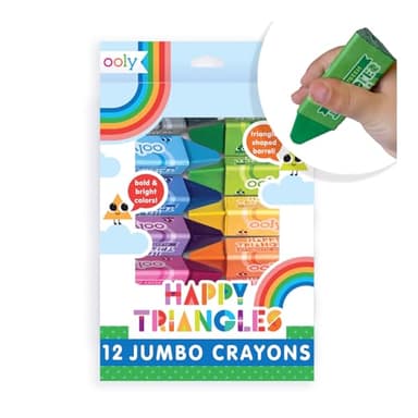 Ooly Jumbo Triangle Crayons for Toddlers Set of 12, Non-Toxic Triangle Shaped Easy to Hold Crayons for Toddler, No Rolling Crayon, Gifts for Kids
