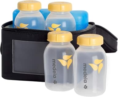 Medela Breast Milk Cooler Set with Cooler Storage Bag, Contoured Ice Pack, and Four 5-oz. Bottles for On-The-Go Transport, Made Without BPA